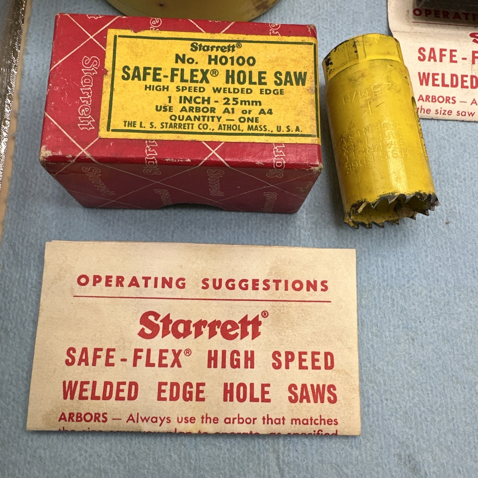 5 Pc Lot Vintage Starrett Hole Saws & Arbors W/ Boxes – Light Use