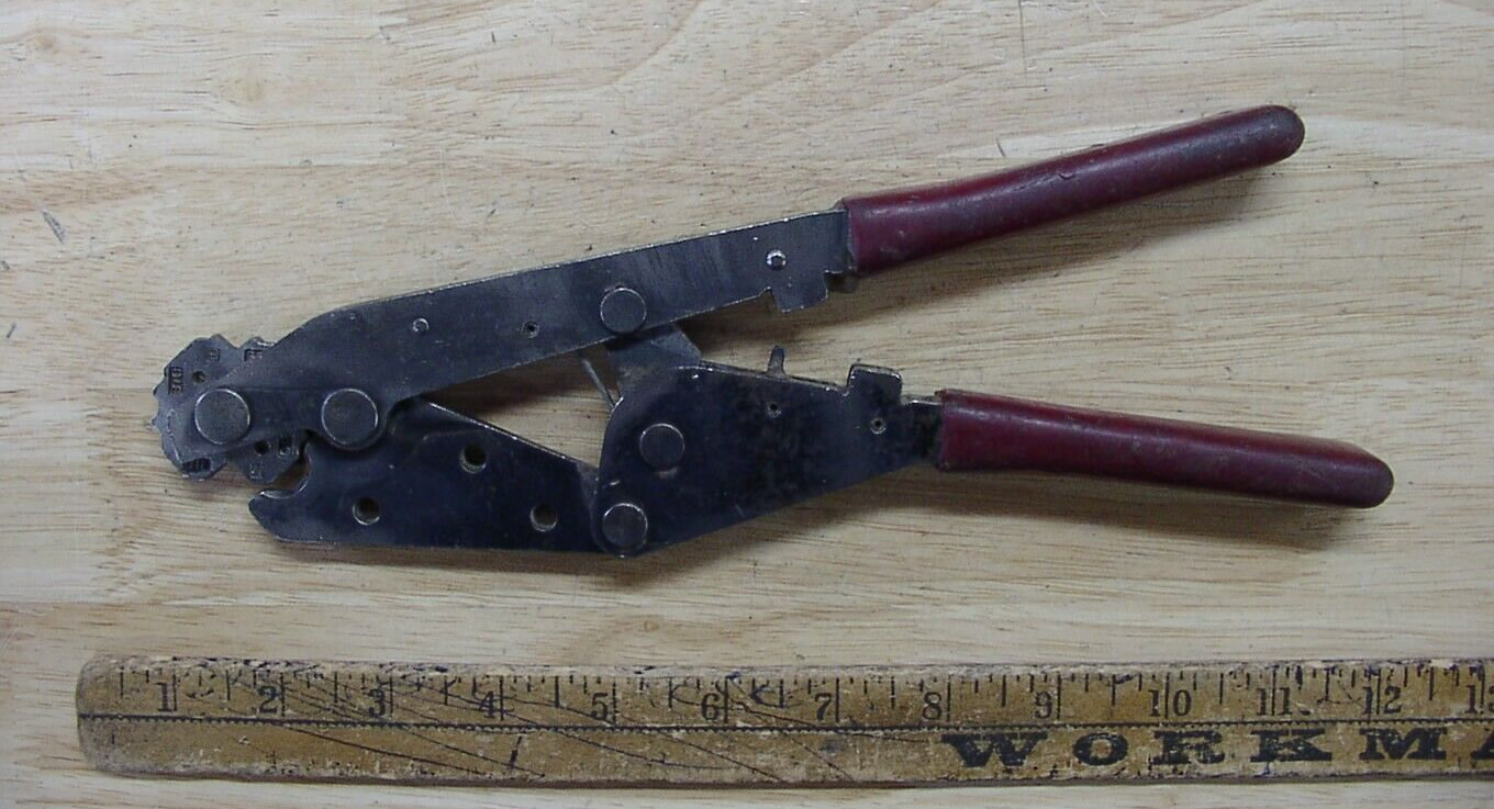 Vntg Burndy Rotating Die Ratcheting Terminal Pliers,10-3/4″,USE & WEAR