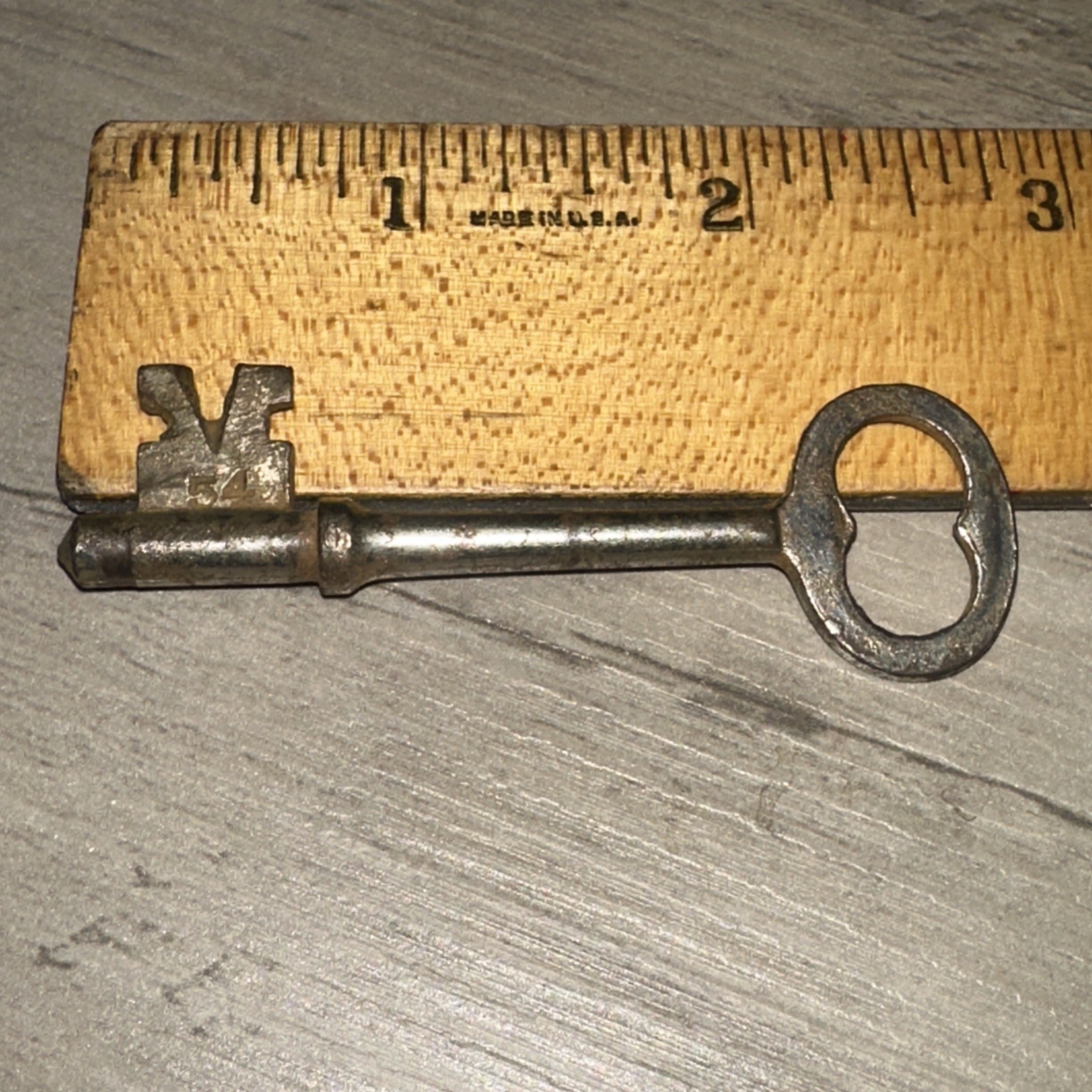 Antique Skeleton Key, #54 Stamped. Legit Antique Key Unique Head