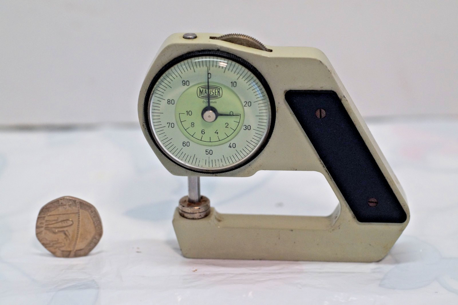 VINTAGE MAUSER DIAL THICKNESS POCKET THUMB PRECISION MEASURING GAUGE 0.01 MM