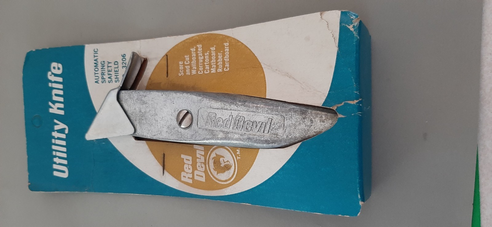 NOS Red Devil Tools UK77 Utility Box Knife Cutter Fixed Blade USA Safety Cover