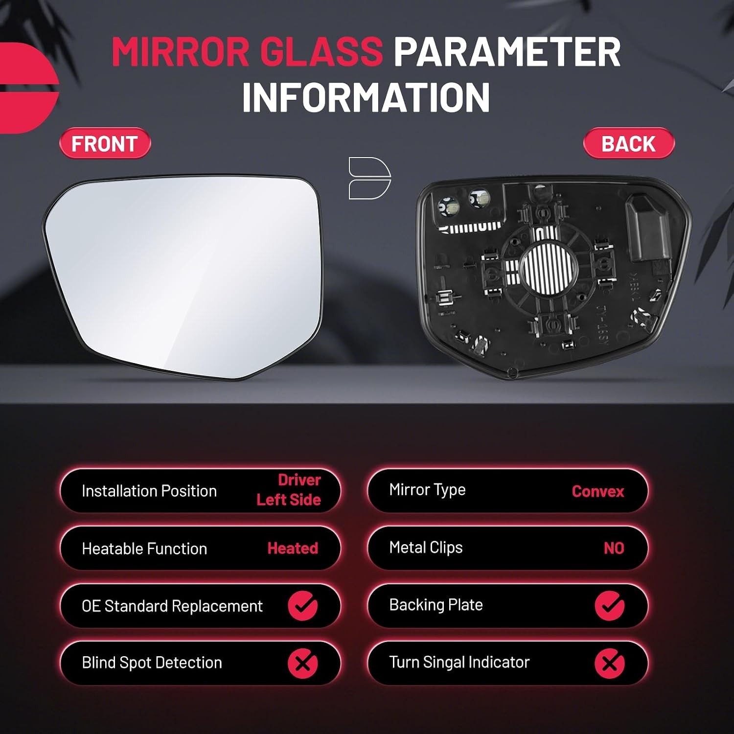 BDFHYK Driver Side Heated Mirror Glass Compatible with Honda Civic 2016-2021 Ext