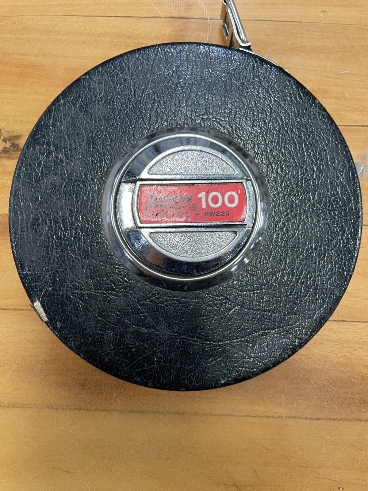 Vintage LUFKIN HW226 White Tape Measure Steel Tape 100 Feet Wind Up Made In USA!