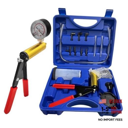 Hand Held Vacuum Pump Brake Bleeder Kit, One-Man Brake Clutch Oil Fluid Blue