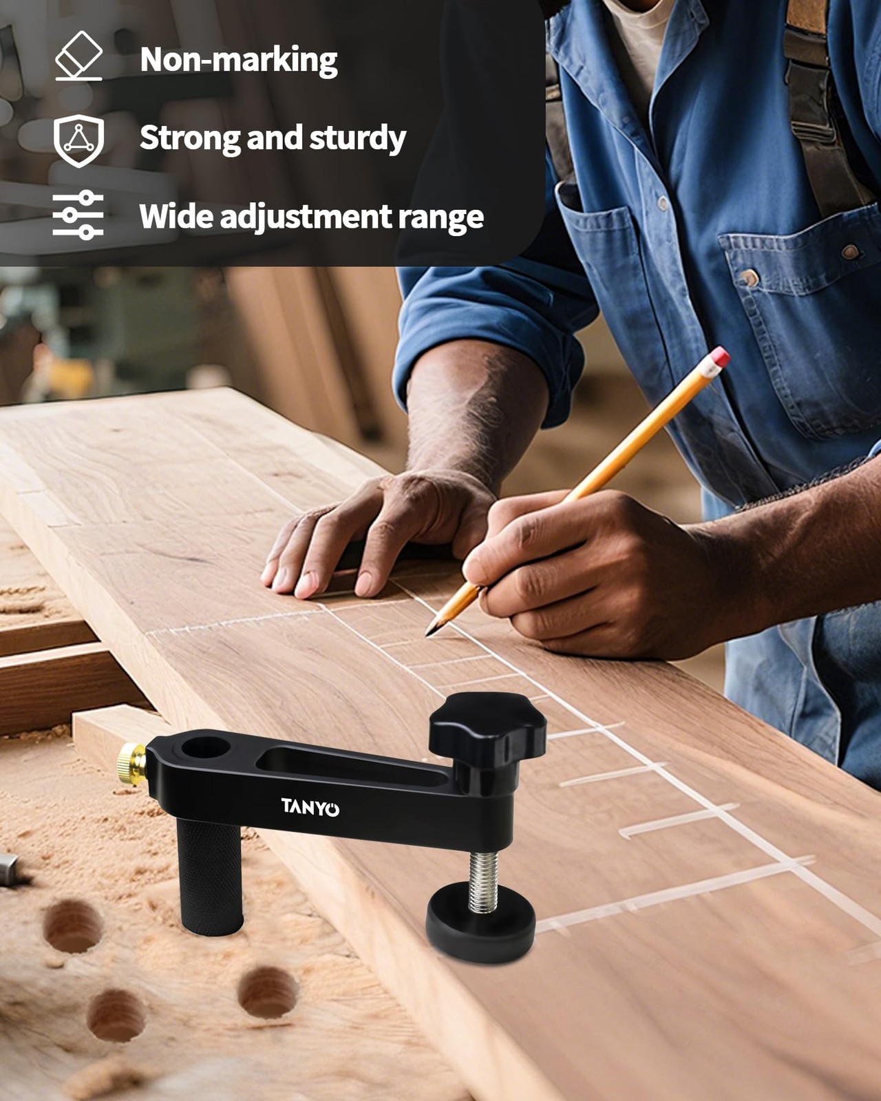 TANYO Bench Dog Clamp, 3/4″ Hole Clamps for Woodworking, 19mm 19mm, Black