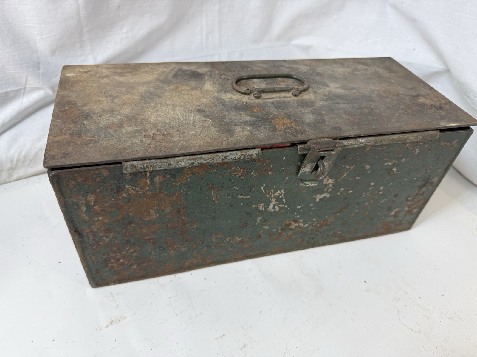 Vintage Industrial Metal Tool Box Lot Green Steel Box with Tray Galvanized
