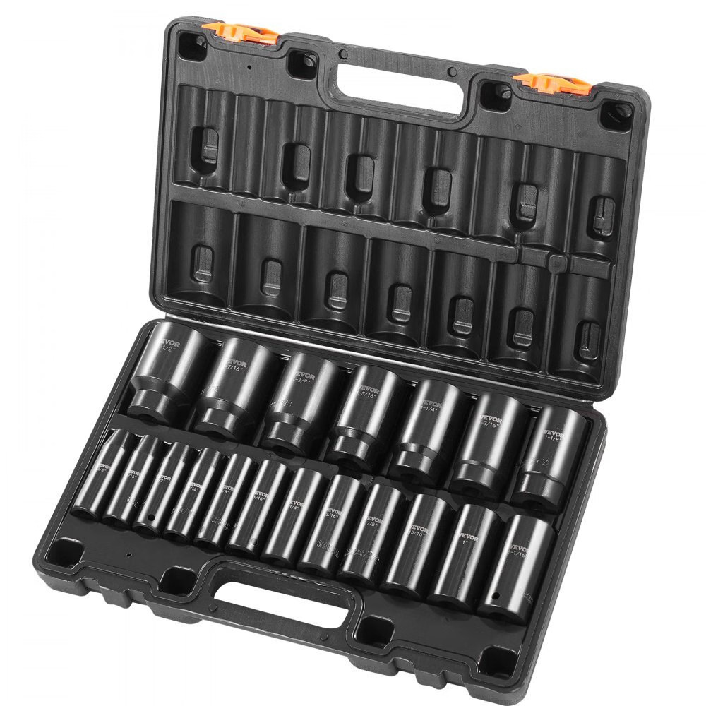 Impact Socket Set, 1/2″ 19 Piece Impact Sockets, Deep Socket, 6-Point Sockets,