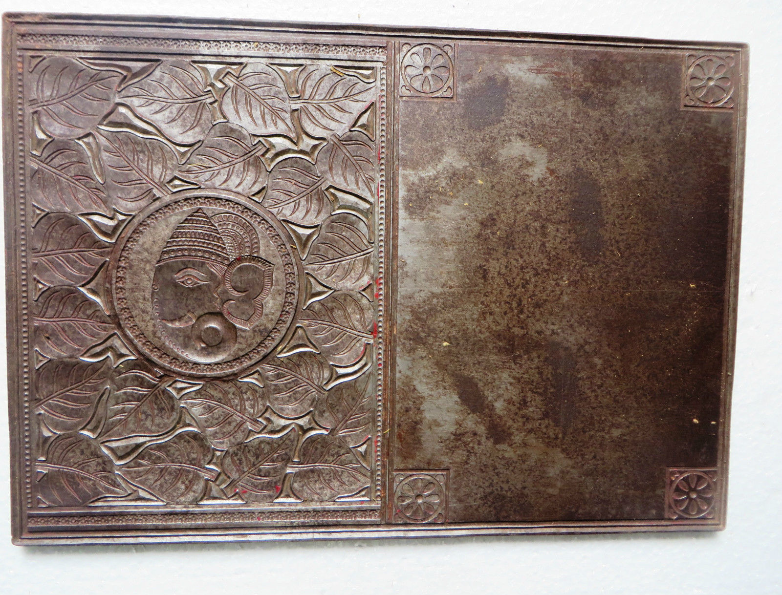 Antique Carved Graphic Emboss die Mold Plate Forged Iron Ganesha image & Flowers