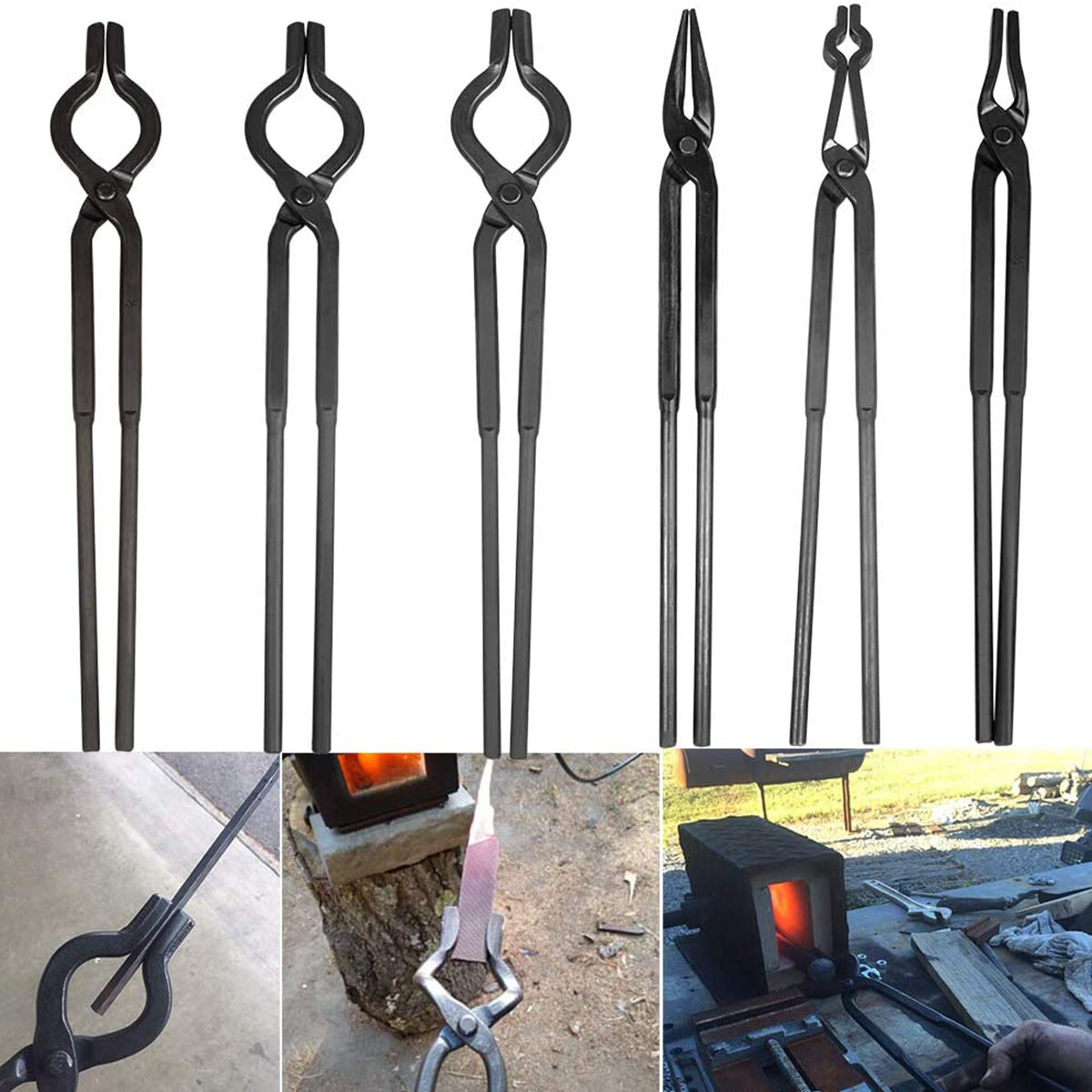 Beginner Blacksmith Tongs Forge Tong Set V-Bolt Tongs Flat Jaw Tong etc 6Pcs/set