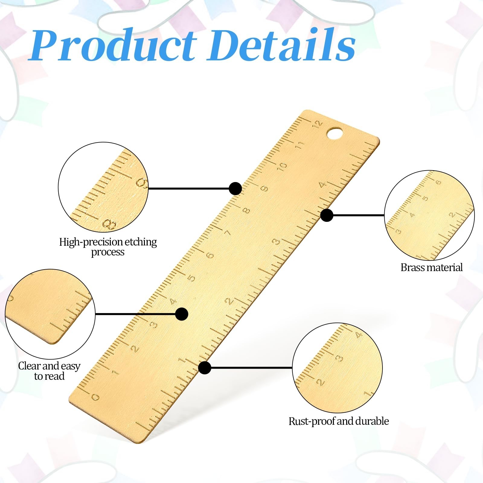 Brass Ruler 120mm 4 Inches, 1Pcs Gold Mini Small Short Metal Straight Ruler w…