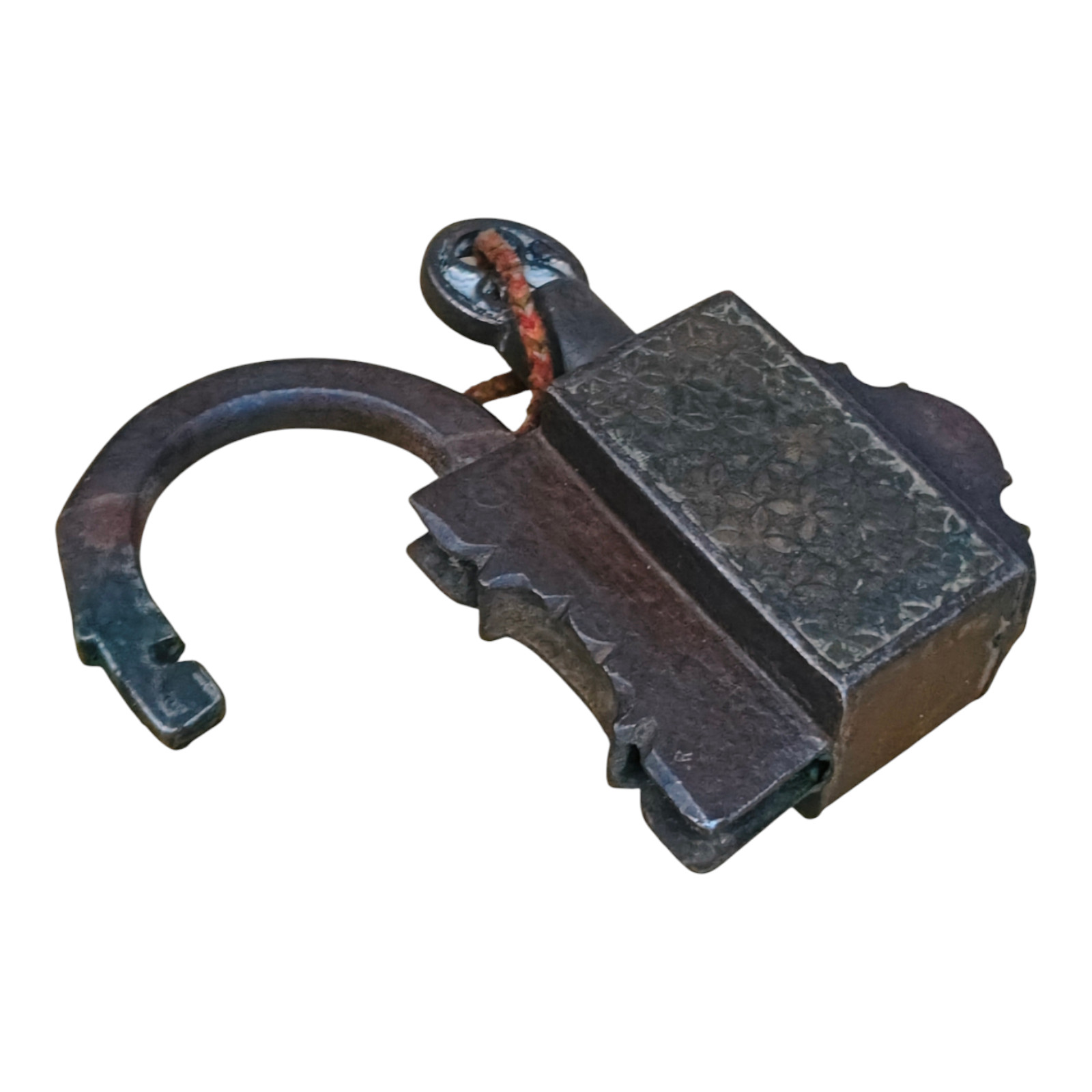 1900’s Old Vintage Antique Iron Unique Shape Brass Engraved Word Lock & Iron Key