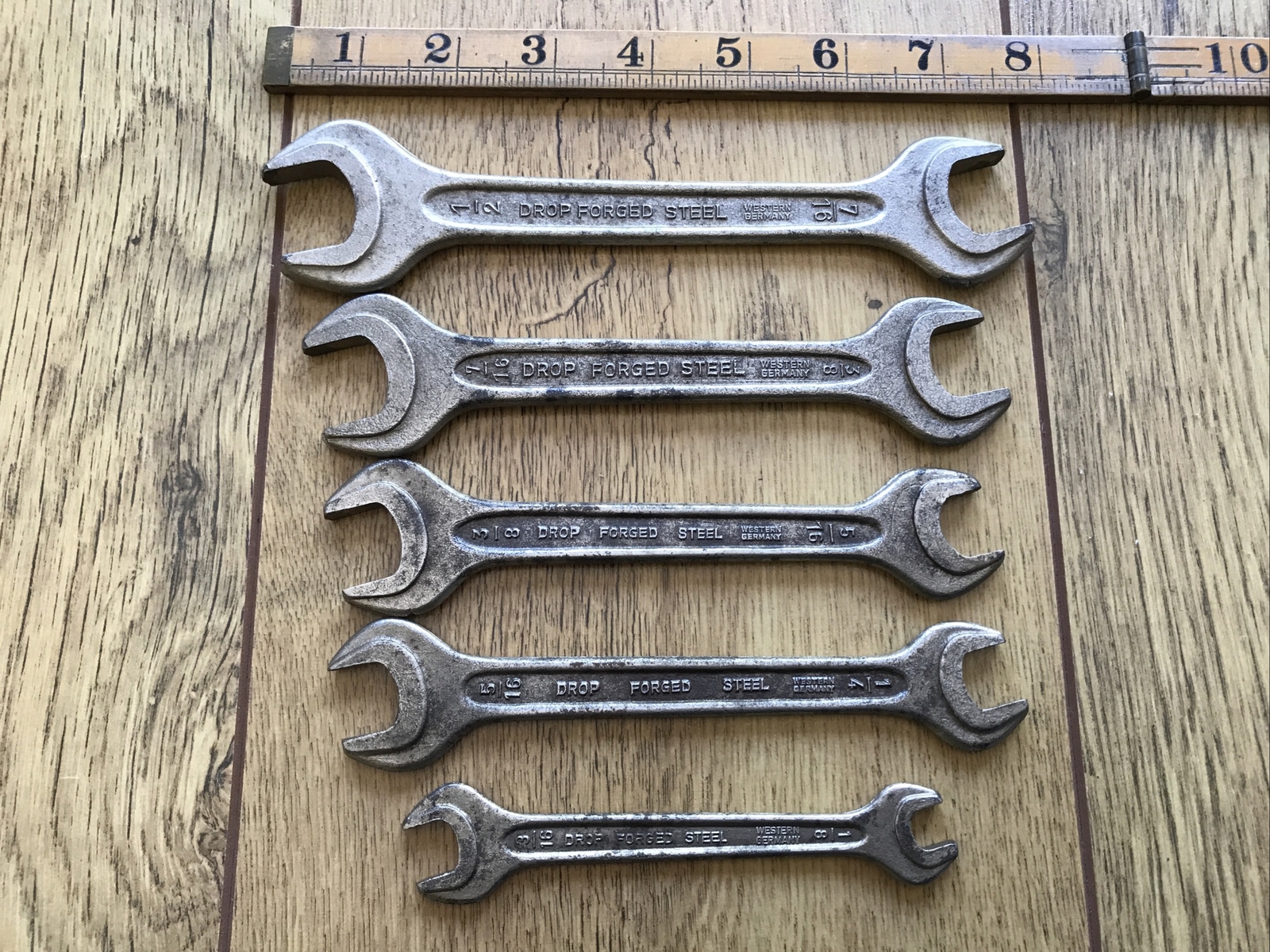 5 Vintage Din 895 Drop Forged Steel Spanner’s 1/2” To 1/8” Whitworth.
