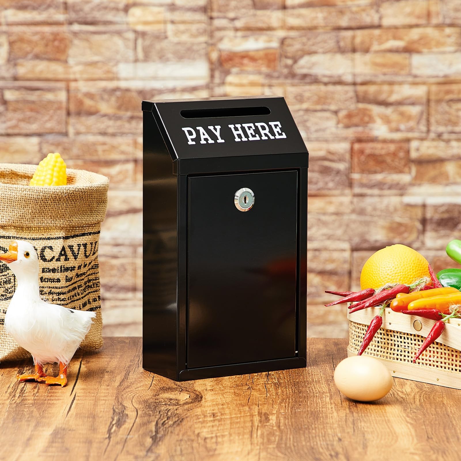 Yaocom Safe Metal Cash Box for Farm Stand – 10.2 x 5.7 x 2.8 Inch, Black