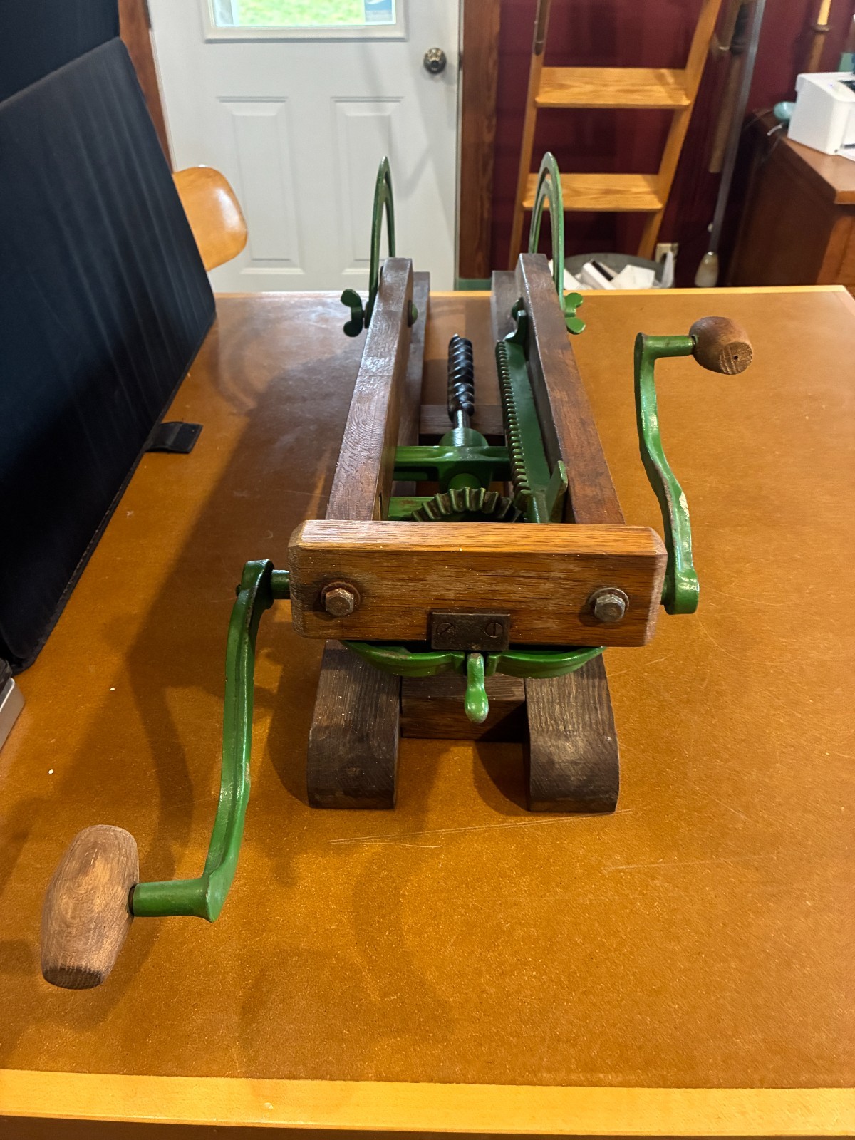 Antique Folding Barn Beam Drill & Boring Machine Hand Operated John Deere Green