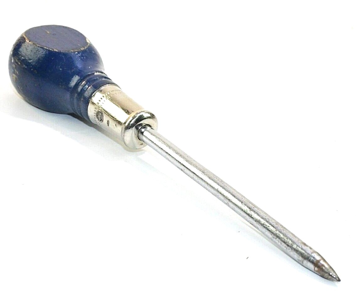 Vintage Navy Blue Wooden Handle Scratch Awl, Carpentry Collectible