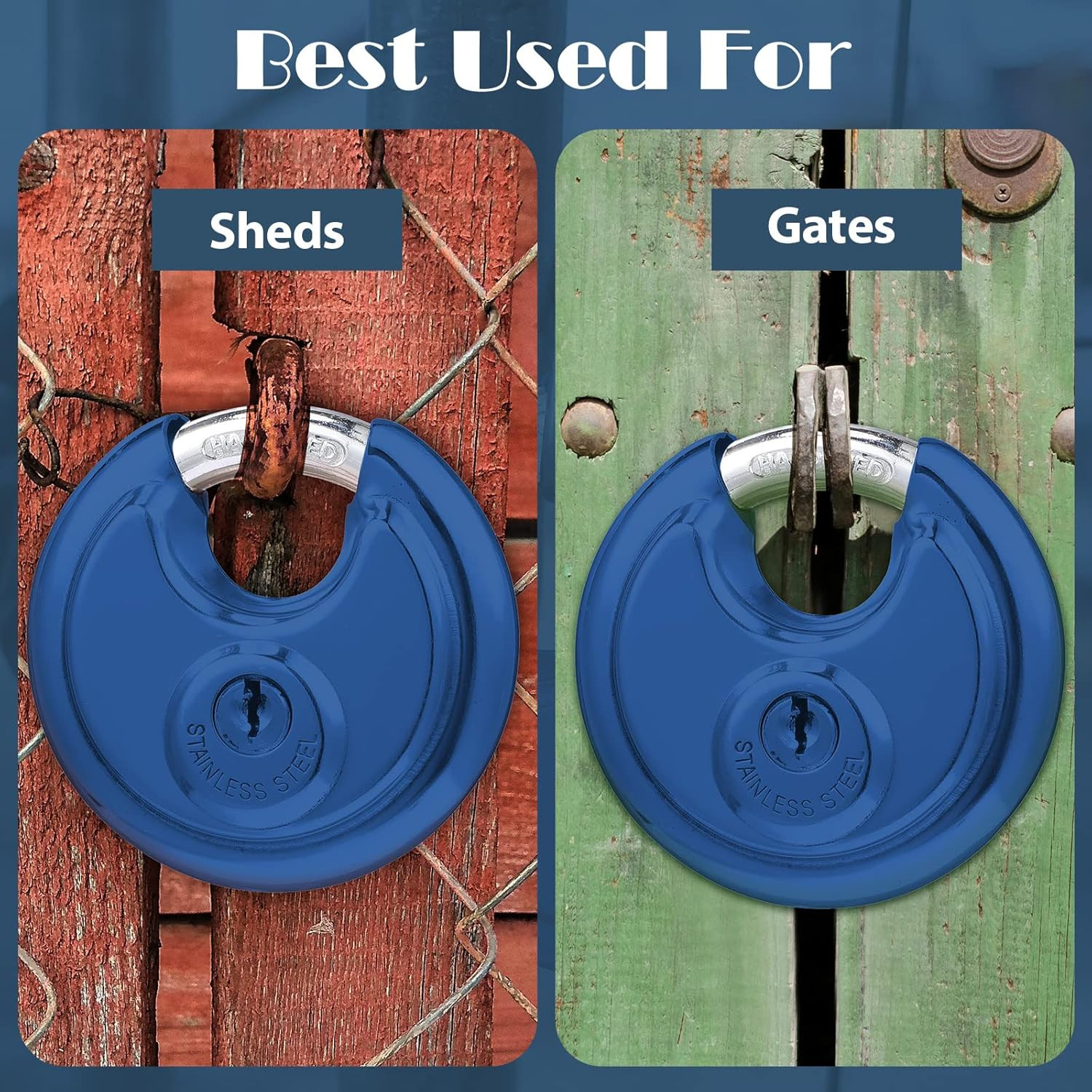 10 Pcs Keyed Alike Disc Padlocks, Heavy Duty Waterproof Storage Locks, Blue