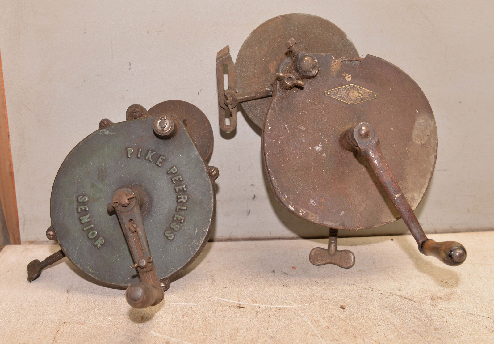 2 big stone bench grinders Pike Peerless Senior & Niagara Carborudum No 4 tools