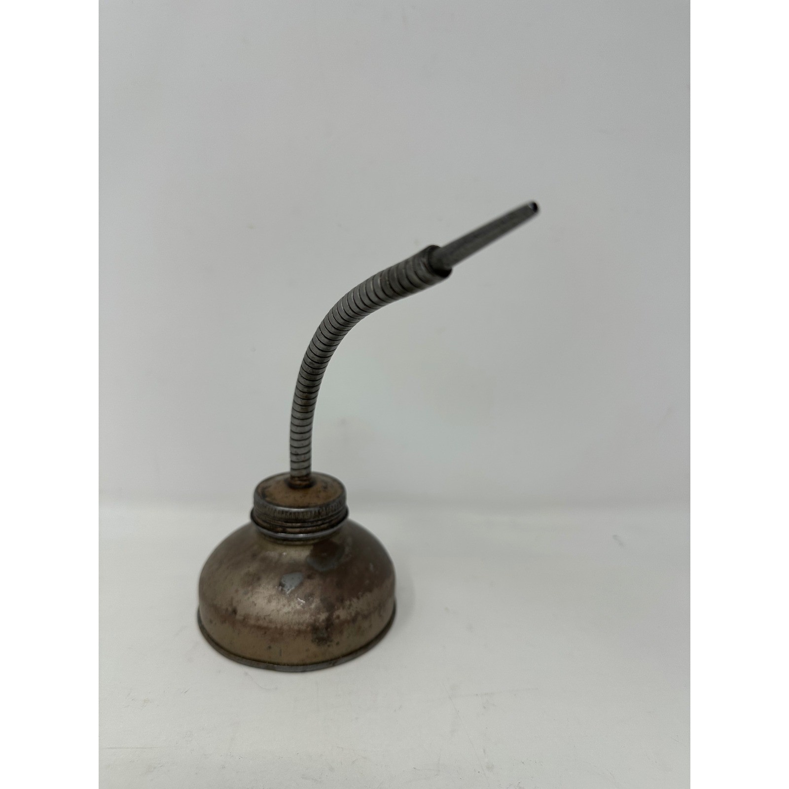 Vintage Metal Oil Can Flexible Gooseneck Spout Thumb Press Industrial Oiler