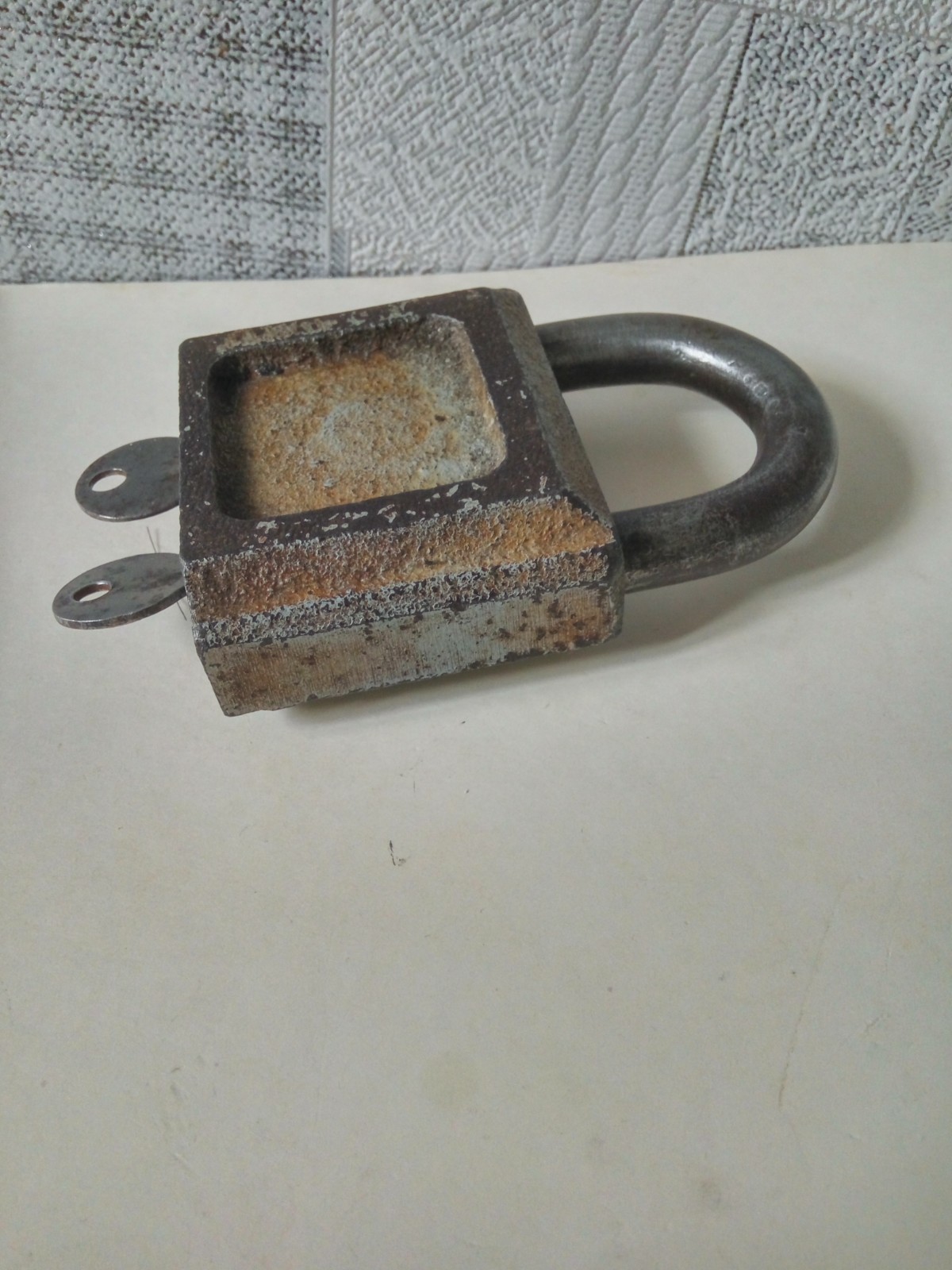 Vintage padlock made in the Soviet Union opens with two keys