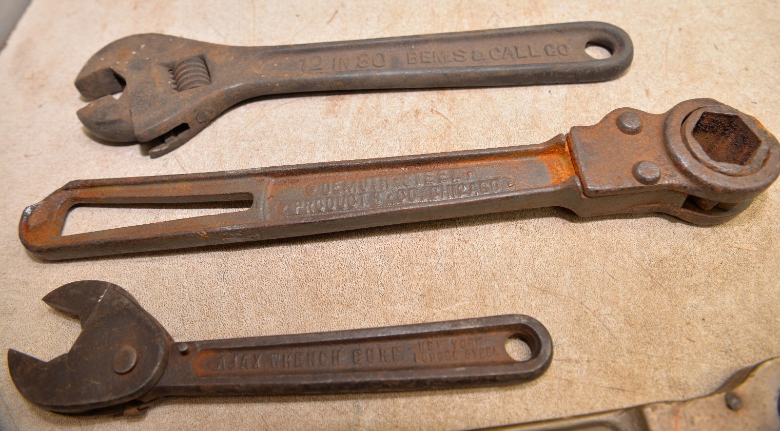 Antique wrench lot Demuth Silo Ajax Foster brass Eifel plier B & C tool lot