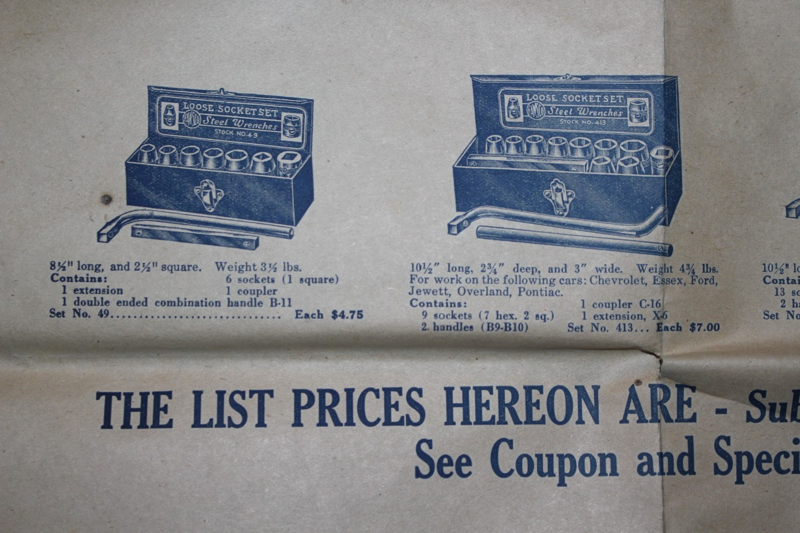 Vintage Fawsco Steel Wrench Co. Socket Set Special Offer Advertising Poster