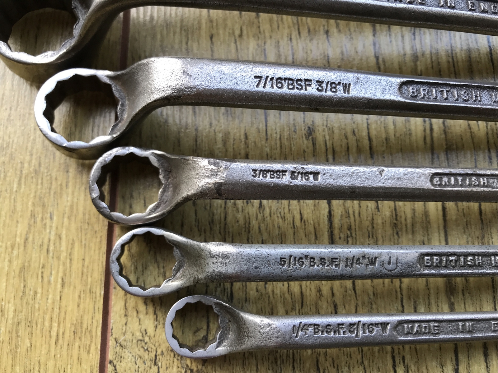 7 Vintage Garringtons Kestrel 3/4″ To 1/8″ Whitworth Ring Spanners.