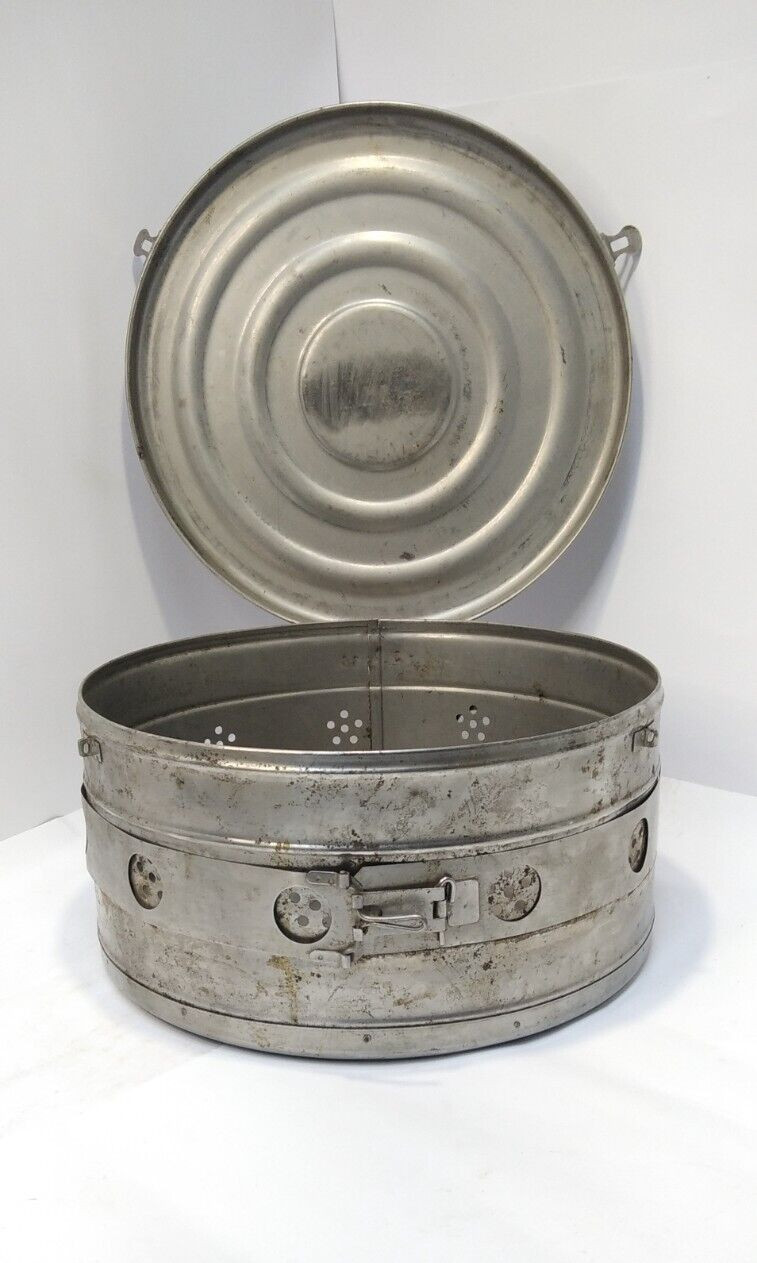 Vintage old metal round tool box made in the USSR