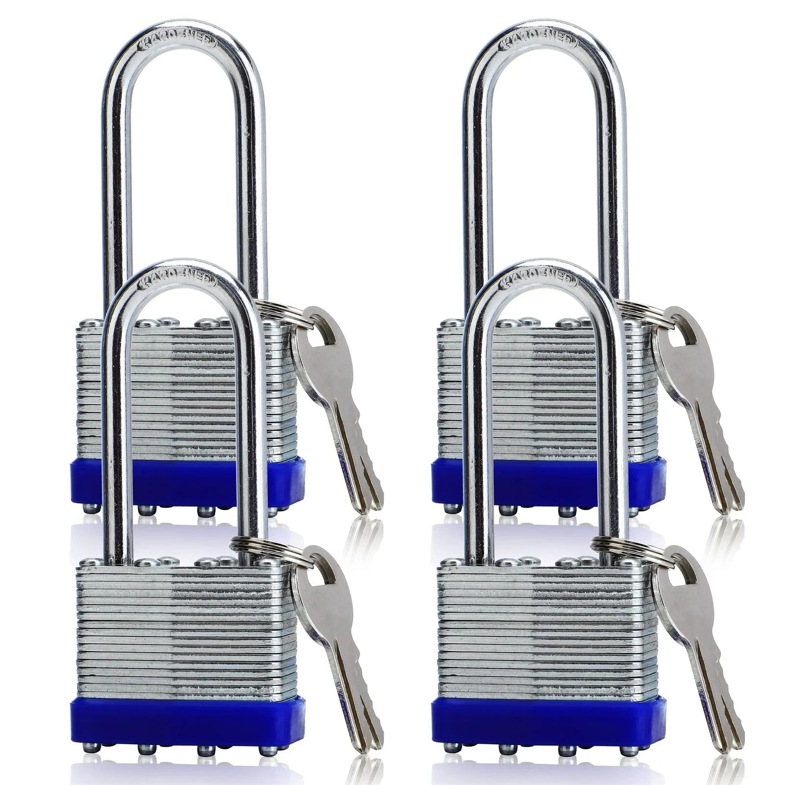 4 Pack Outdoor Padlocks with Keys Long Shackle Keyed Alike Padlocks with 8 Ke…
