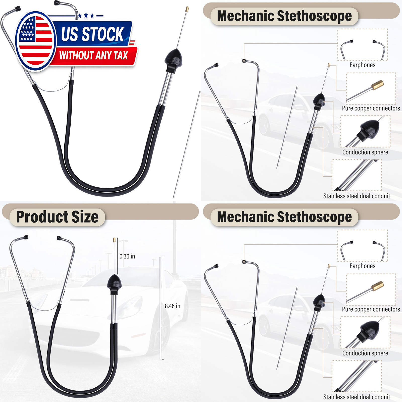 Automotive Mechanic Stethoscope with 8.46 Inch Metal Probe Engine Diagnostic