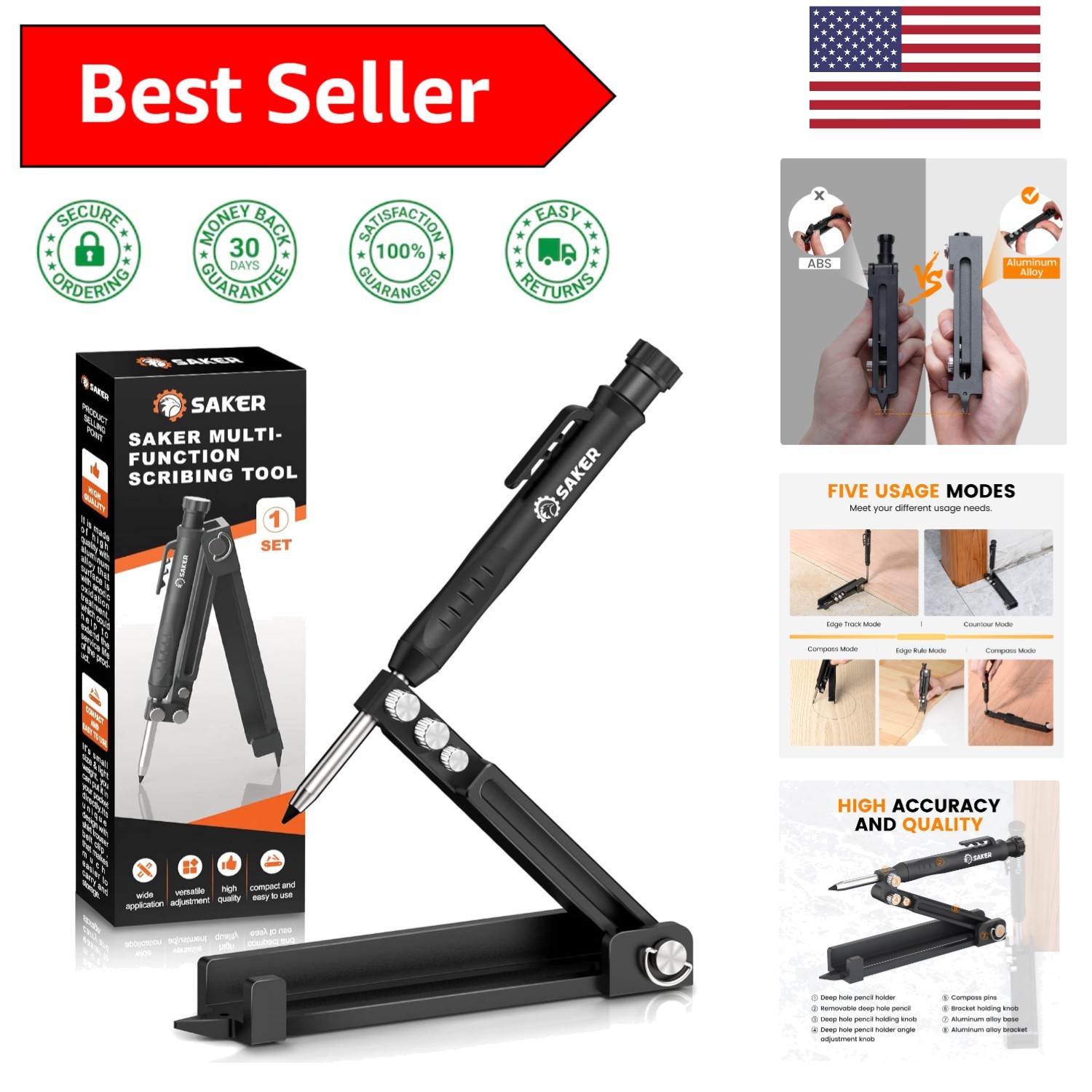 Compact Multi-Function Scribing and Measuring Tool for DIY Projects – 5.5 Inches