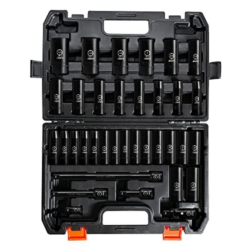 35-Piece Deep Impact Socket Set CR-V Steel 6-Point Design Durable Coating New