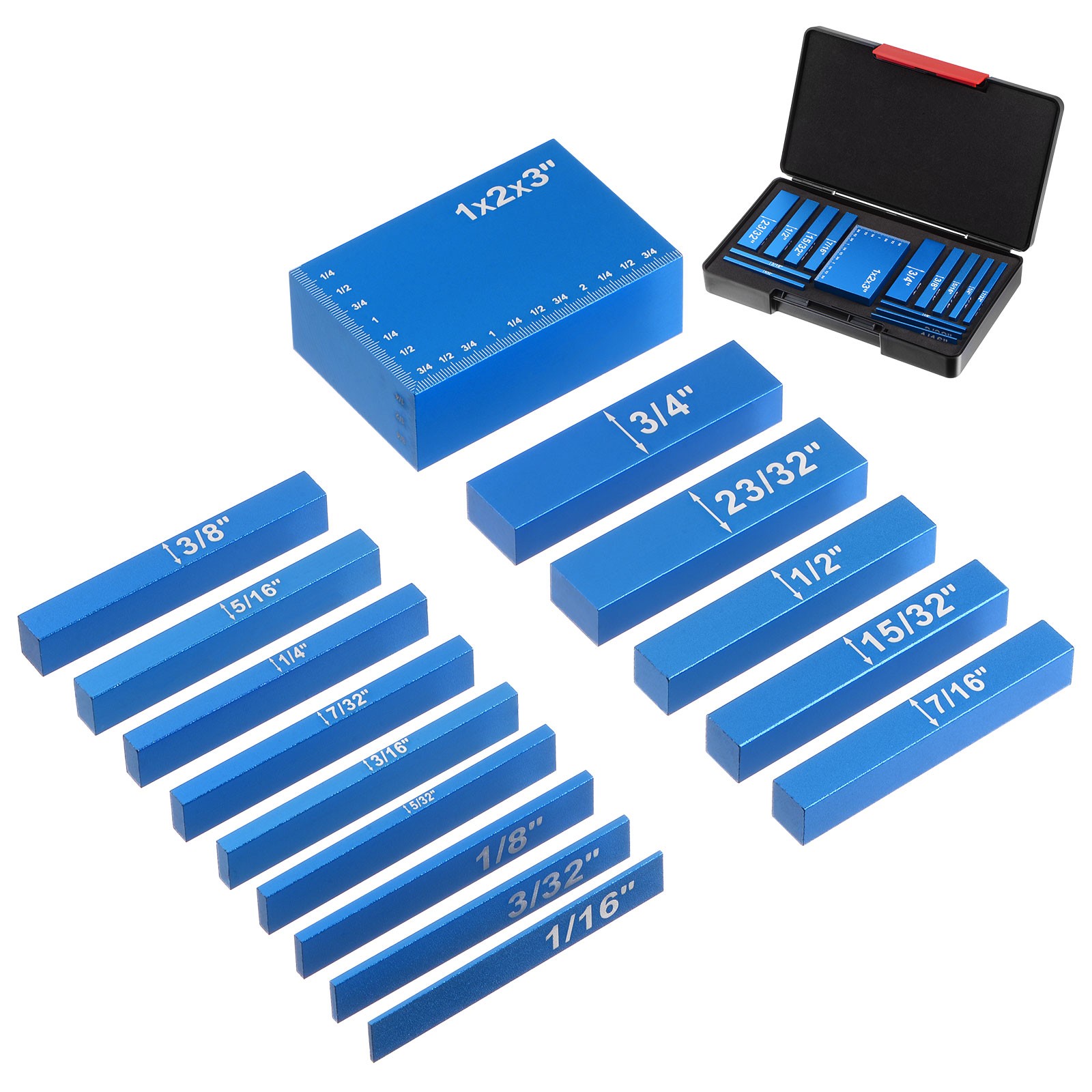 15pcs Setup Block Height Gauge Set 1/16″- 3″ Precision Aluminum Router Blue