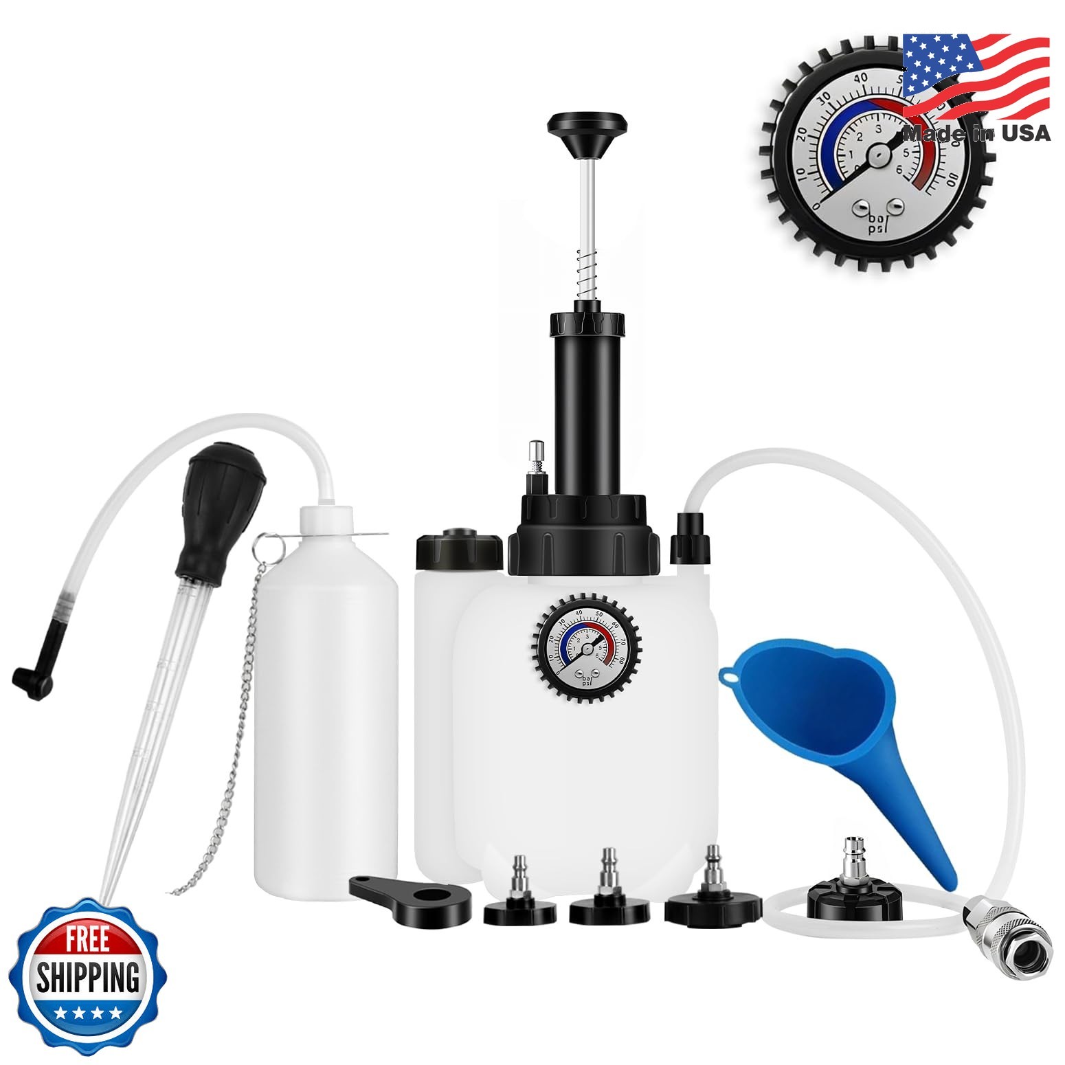 3L Brake Bleeder Kit, Manual Pressure Brake Fluid Bleeder with 1L Waste Bottle,