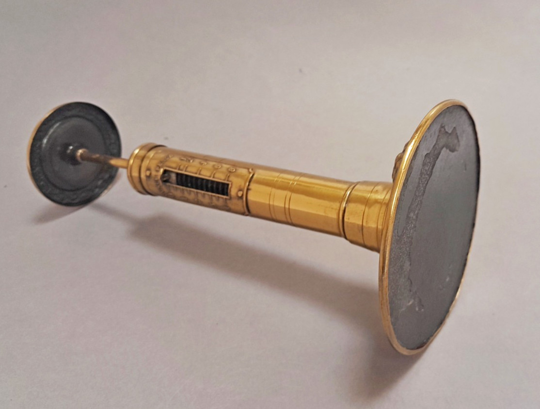 RARE ANTIQUE VICTORIAN BRASS PICTORIAL BASE CANDLESTICK POSTAL/LETTER SCALES