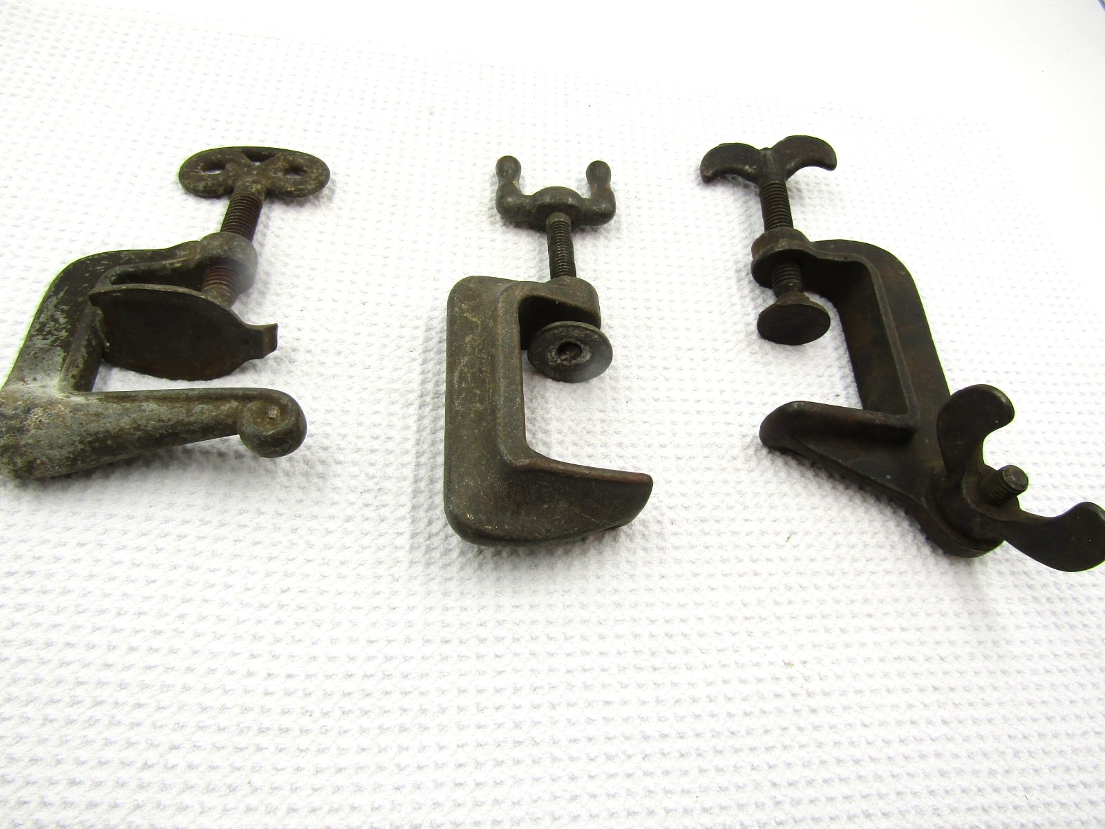 Antique Vintage C Clamps Mixed Set of 3