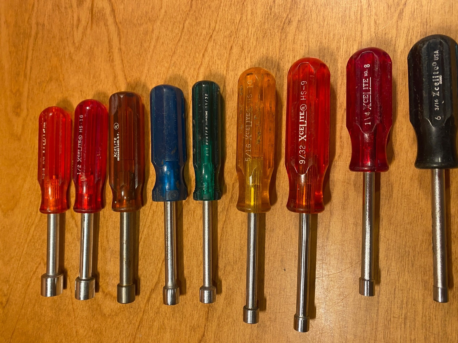 Vintage 8-pc Nut Drivers, Xcelite, 3/16, 1/4, 9/32, 5/16, 11/32, 3/8, 1/2, 9/16