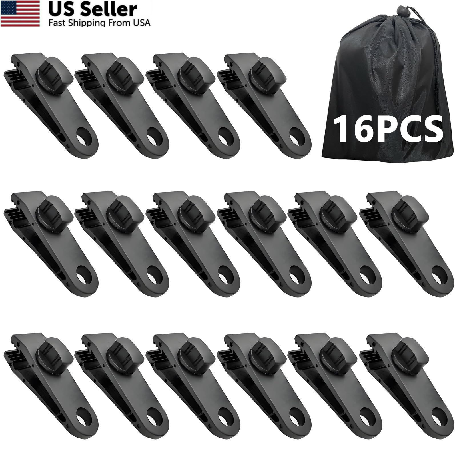 LUYADIN 16 Pcs Tarp Clips Heavy Duty Lock Grip, 3.2 inches x 1 inch, Black