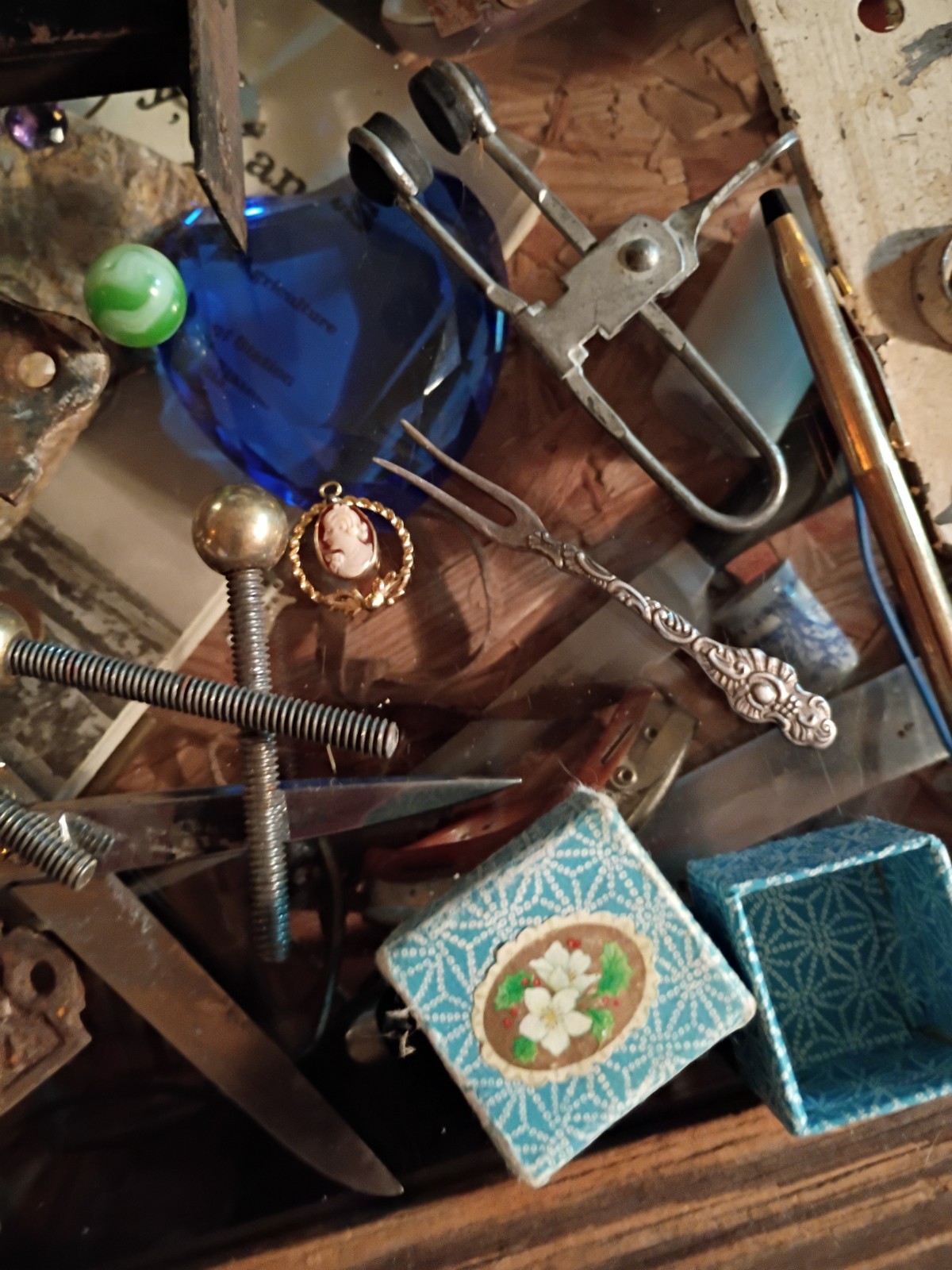 Gramps/Grandmas Junk Drawer keen Kutter Advertising Trinket Box Railroad Nails++
