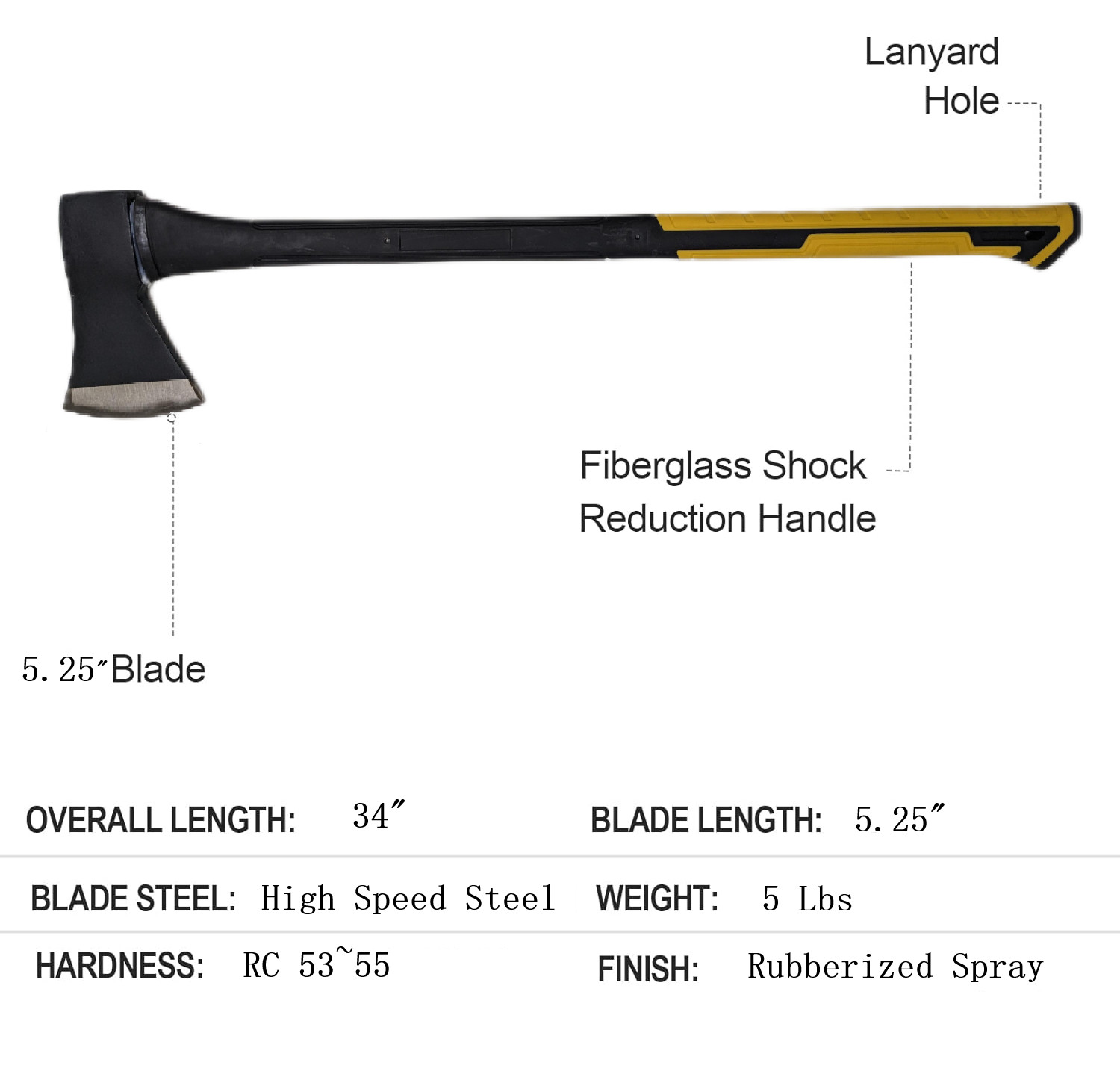 34″ L Firewood Hatchet for chopping splitting Axe + Ergonomic Fiberglass Handle