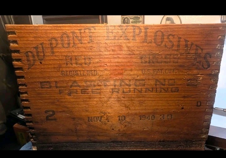 Vintage 1940 DuPont Red Cross Dynamite Crate • Dovetail Wood Box • Industrial…