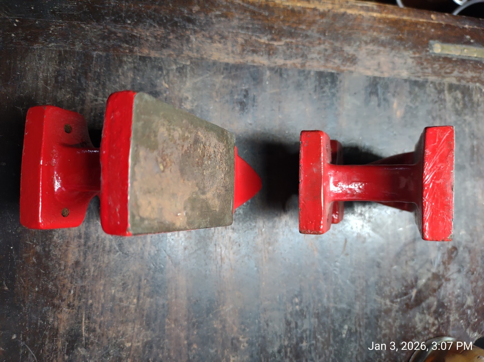 lot of 2 Vintage Small/Mini GRIZZLY Jewelers/Gunsmith Anvil RED Paint 2 shades