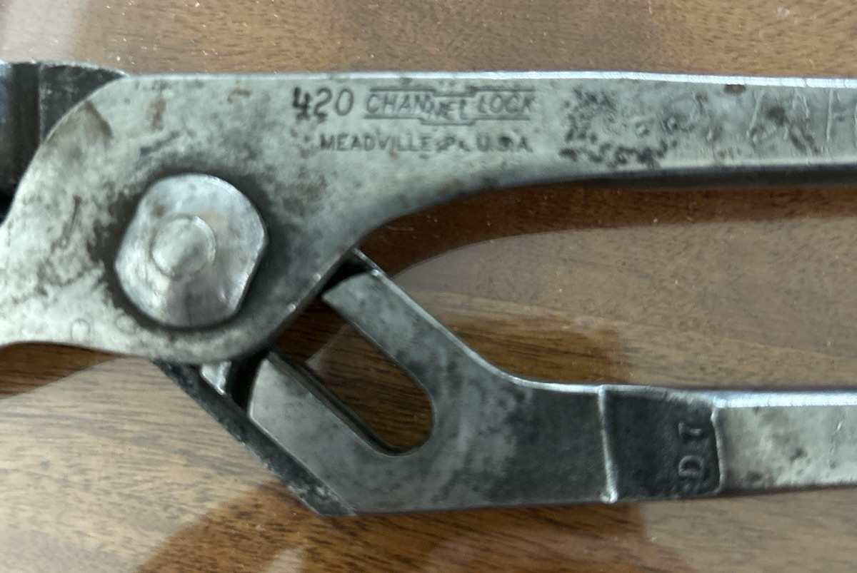 Vintage No. 420 Channel Lock Pliers Champion- Meadville PA-USA