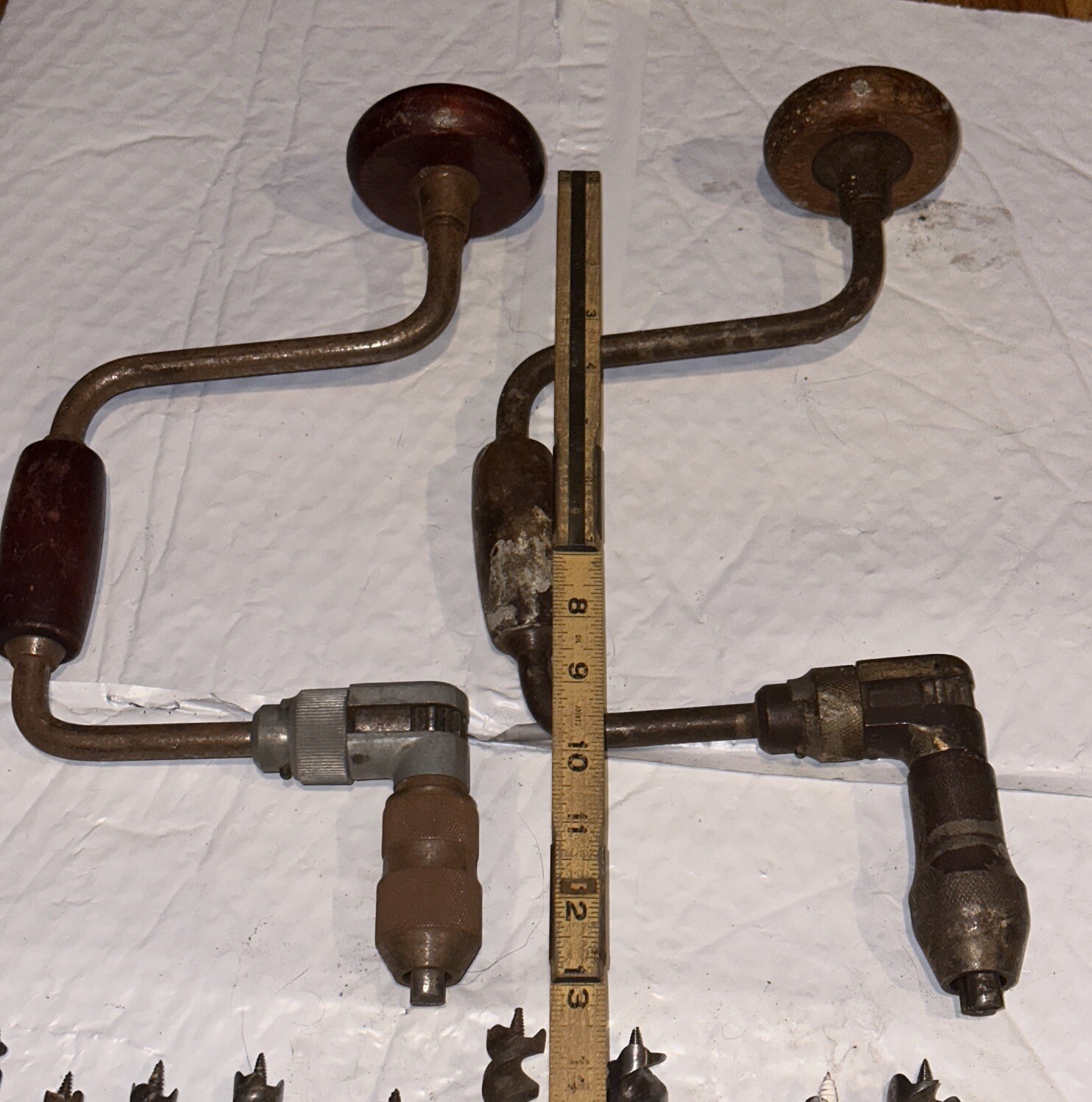 Vintage Auger Brace Drills 2-pcs + 11-pc Drill Bit Set * R.Jennings / Irwin