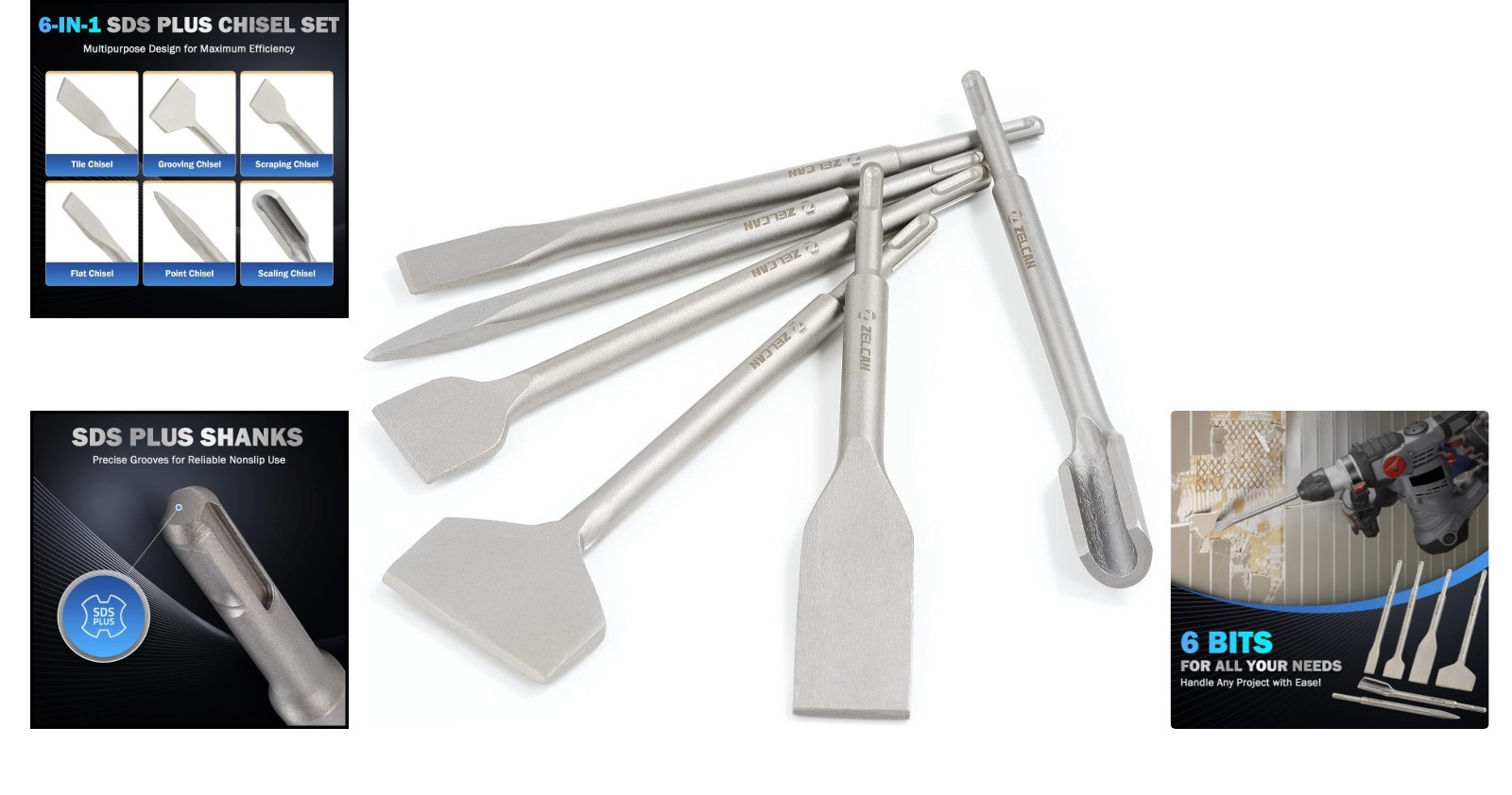 SDS Plus Chisel Set – 6 Piece Rotary Hammer Tool Kit for Professionals