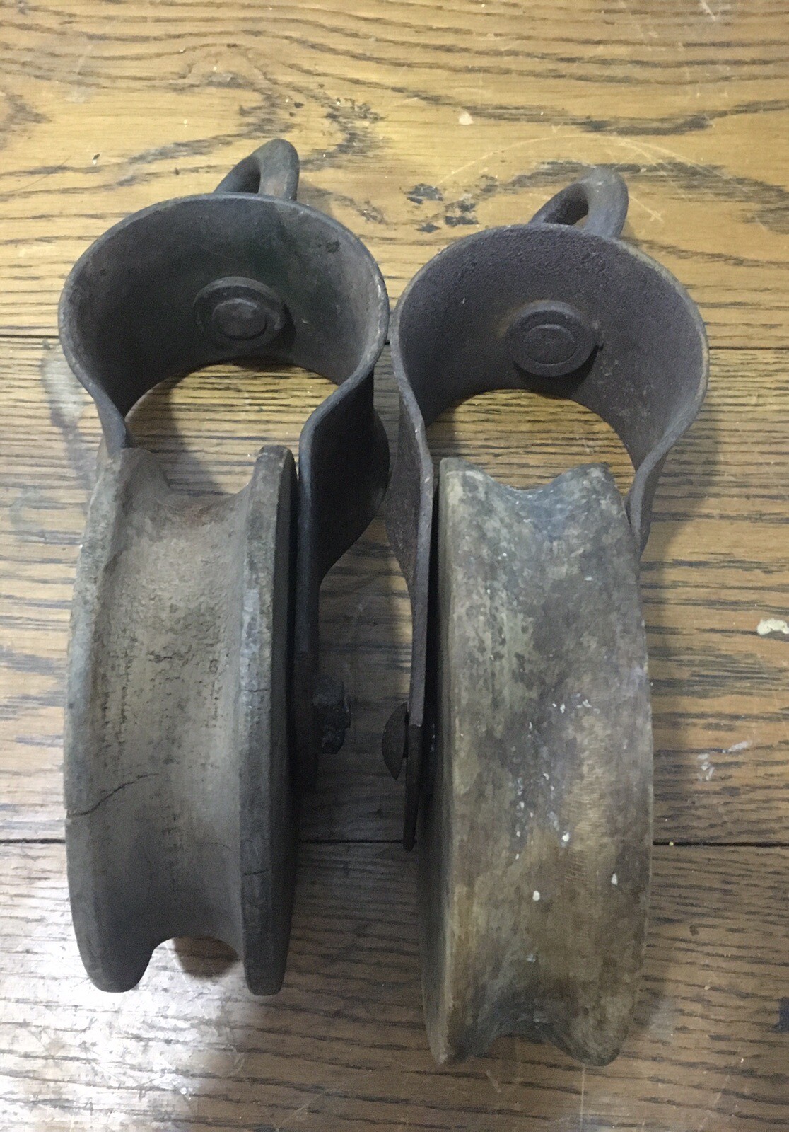2 Matching Antique Iron And Wood Barn Pulleys Rustic Decor