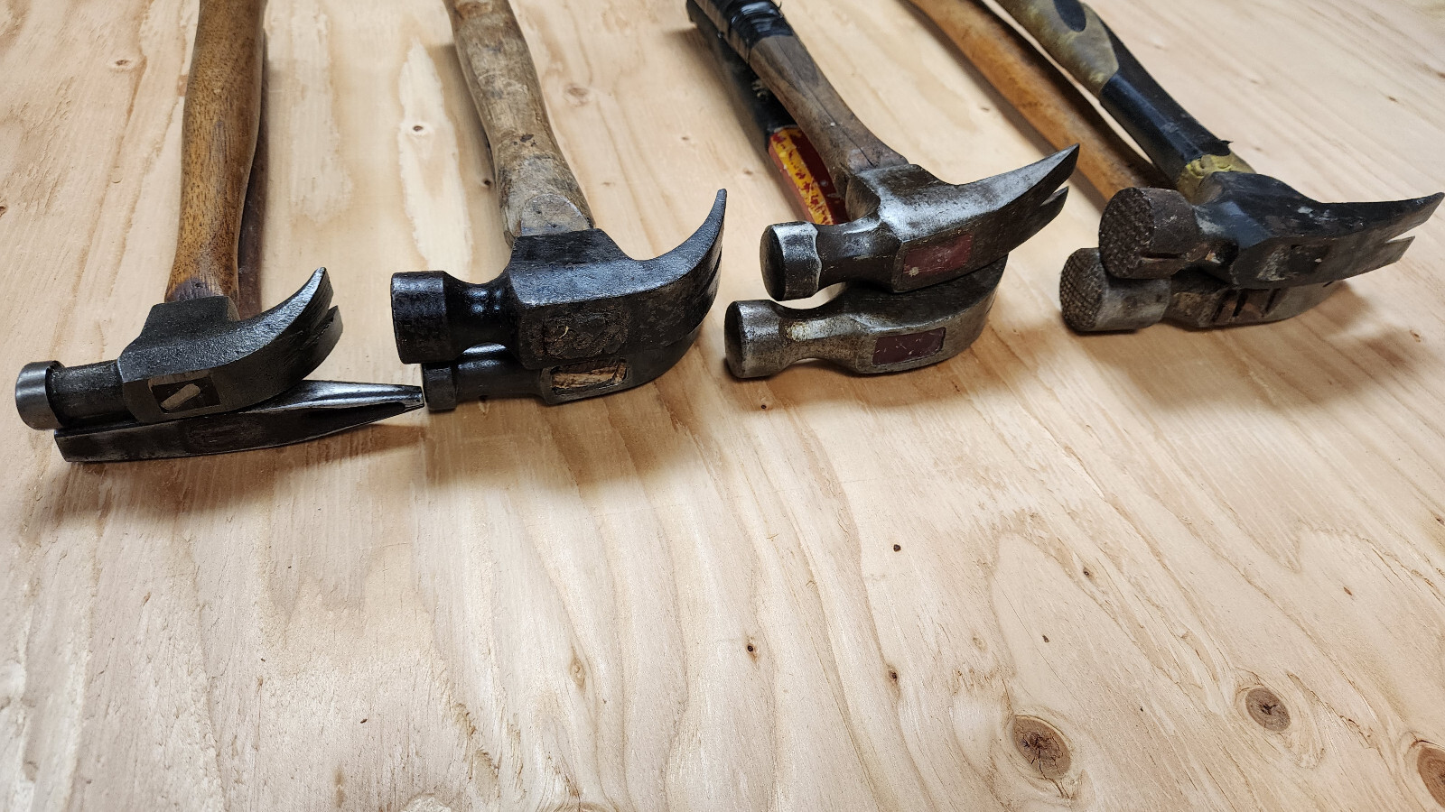 Lot of 8 Old Mixed Hammers, Assorted Straight Claw Hammers