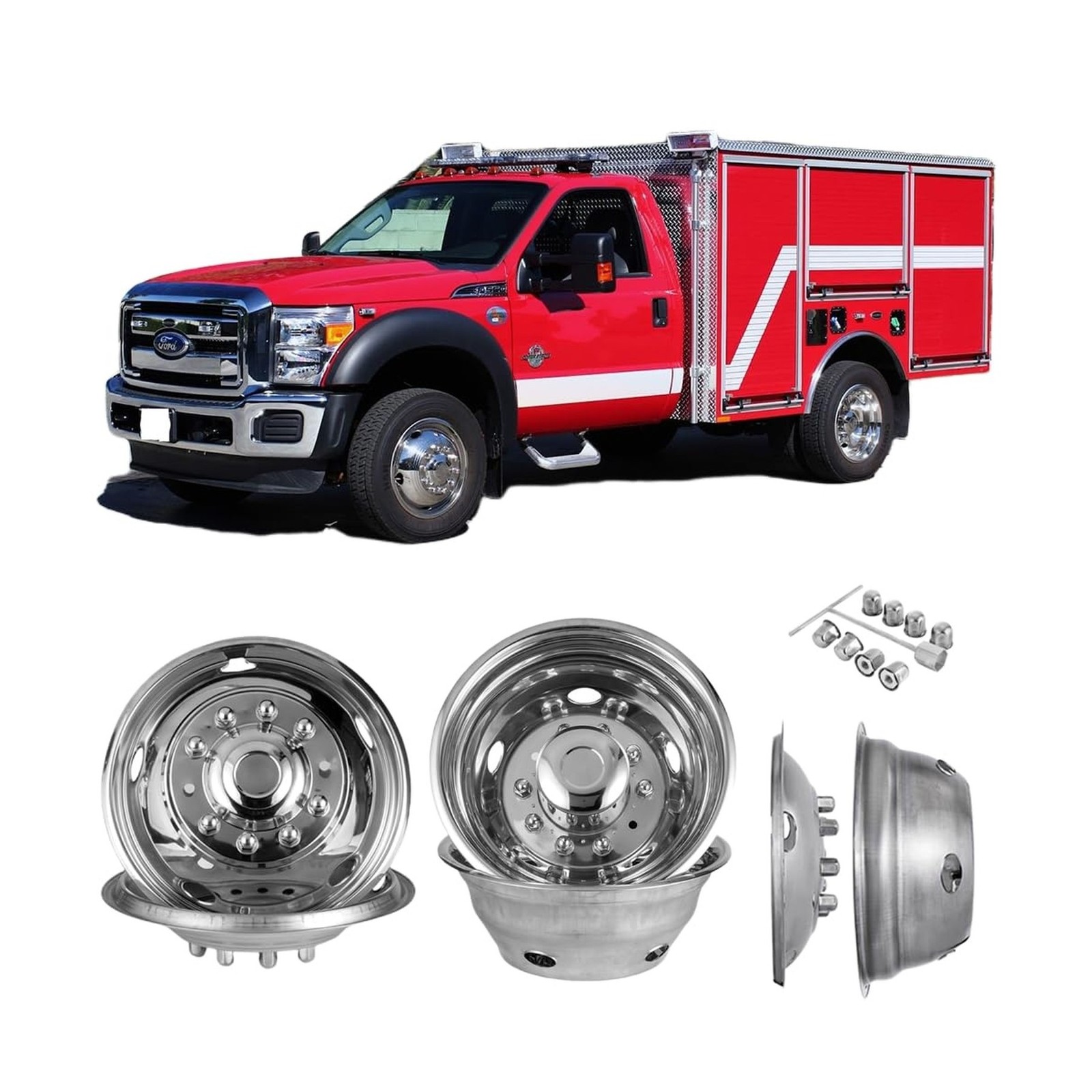 Set of 4pcs 19.5″ Polished Stainless Steel Dually Wheel Simulators, 304L Bolt…