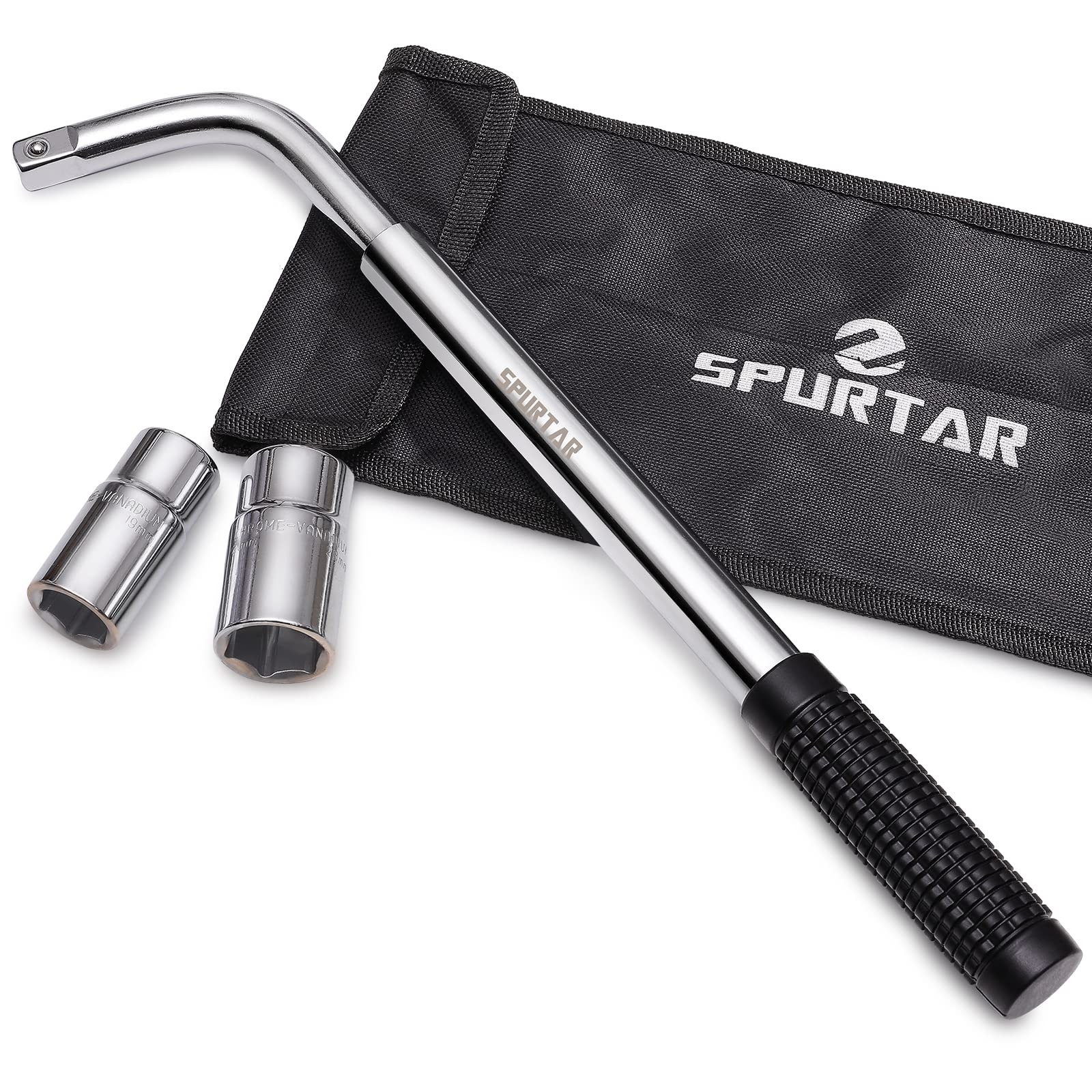 Spurtar Telescoping Lug Wrench Extendable Wheel Brace Telescoping, Silver
