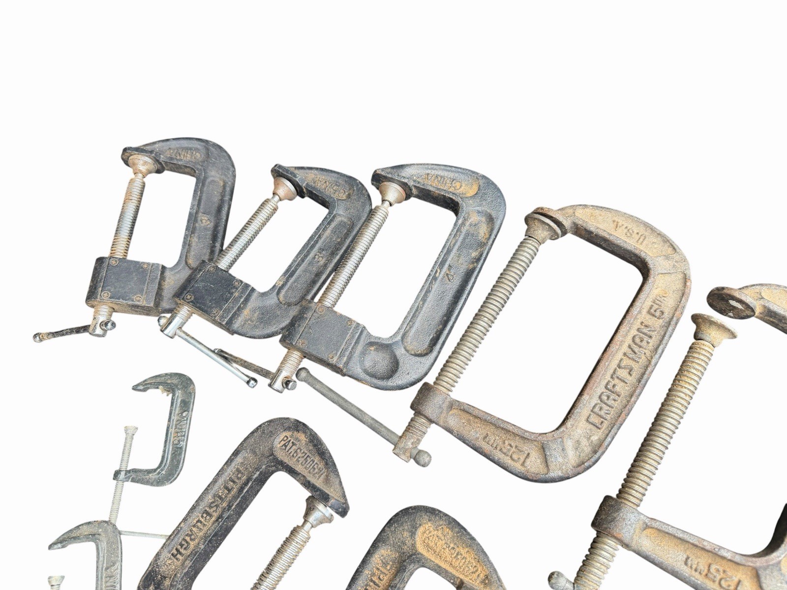 Lot of 20 Vintage C-Clamps, Craftsman, Pittsburgh More. 6” Largest 1” Smallest