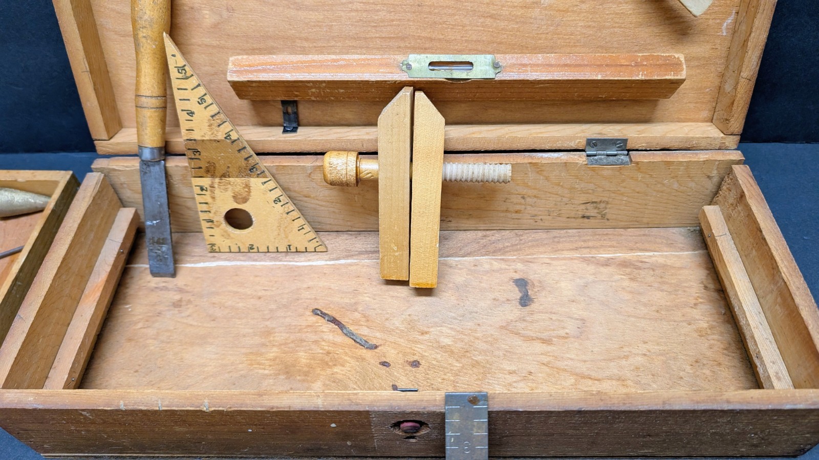 Vintage Deluxe American Tool Chest Wood Box Original TOOLS INCLUDED Childs Kids
